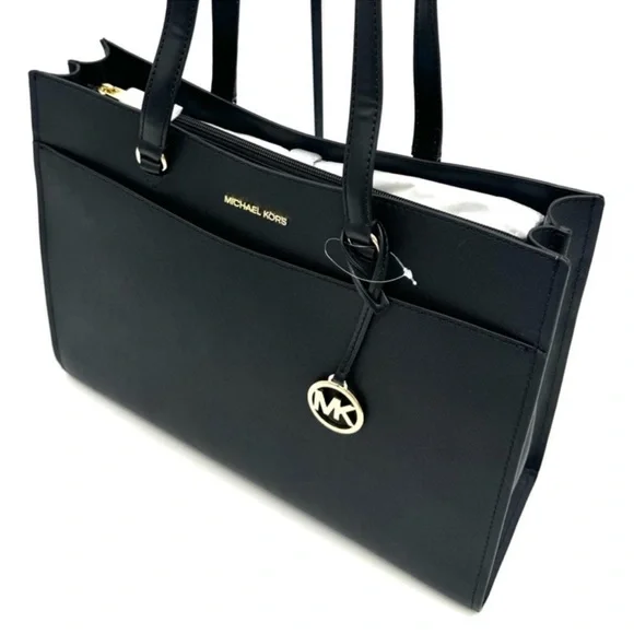 Michael Kors Large MF Pocket Shoulder Tote Bag & Double Zip Wallet Black/Gold